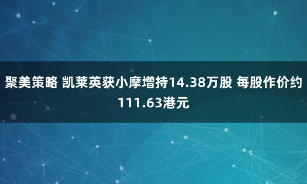 聚美策略 凯莱英获小摩增持14.38万股 每股作价约111.63港元